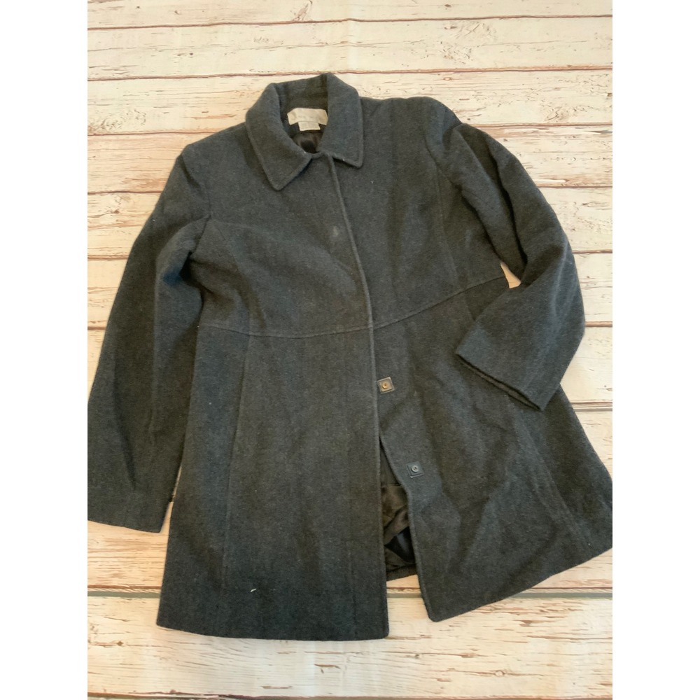 Nine West Womens Charcoal Gray Wool Blend Empire Waist Pea Coat Jacket Size 8